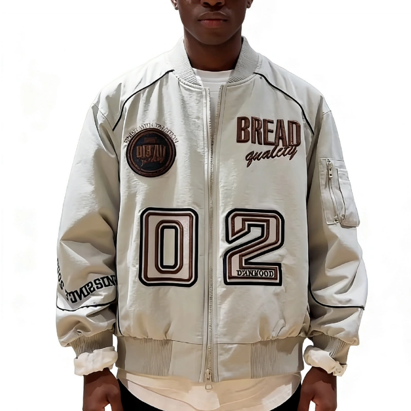 men’s cream varsity jacket