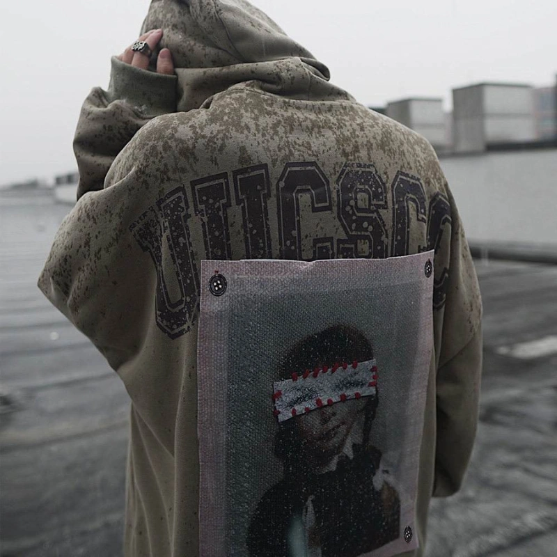 vintage washed hoodie with back print