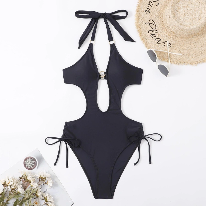Black cut-out one-piece swimsuit