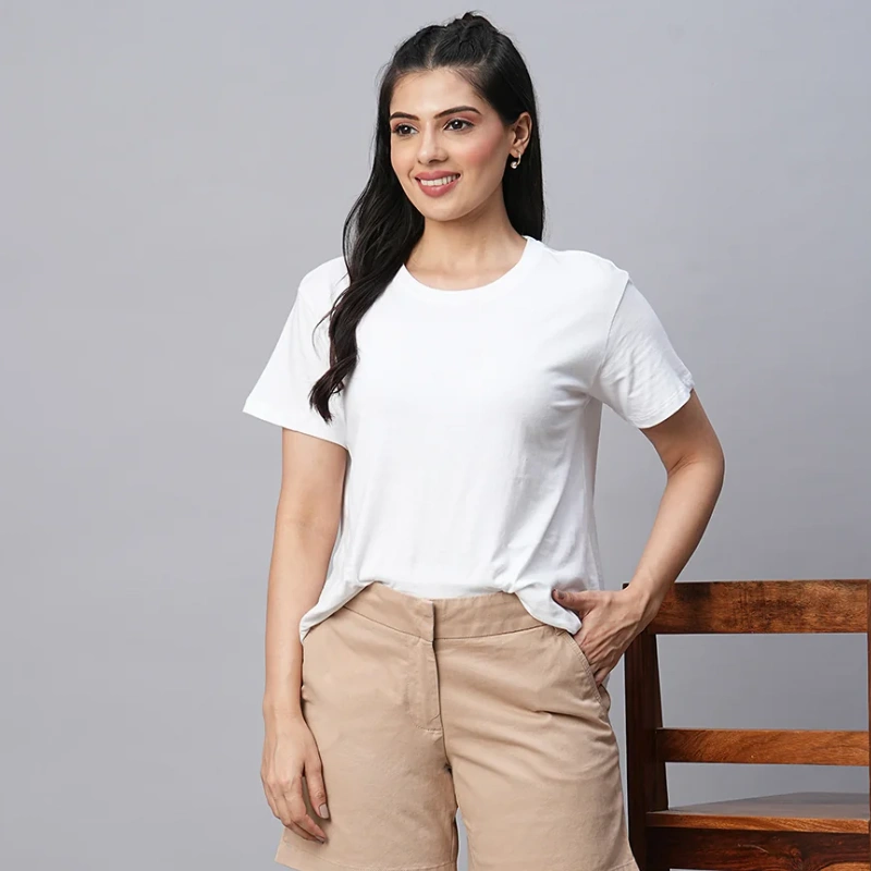 Womens-Beige-Cotton-Shorts