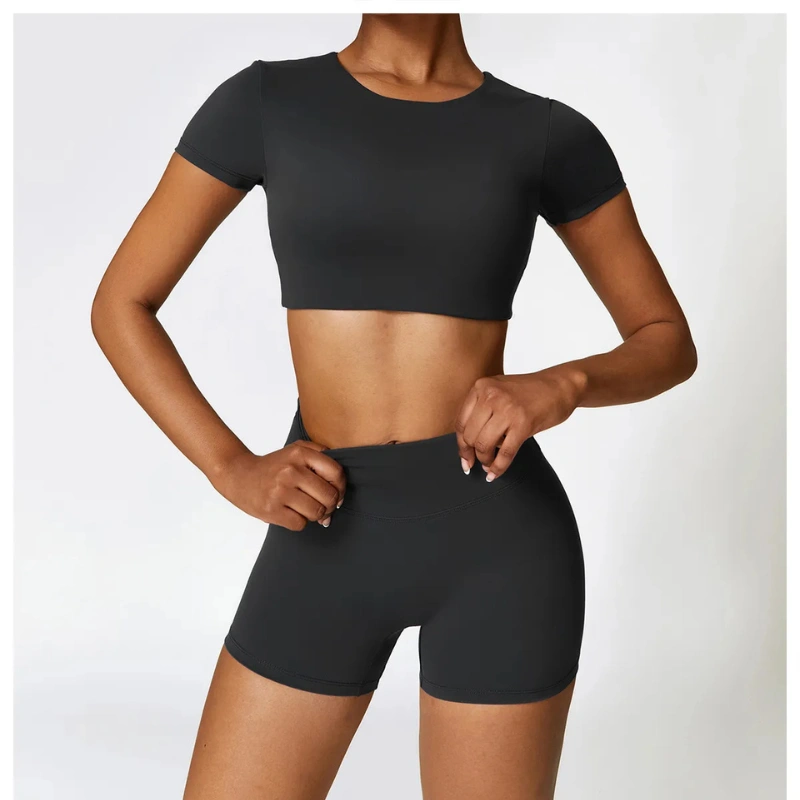 women’s black crop top set
