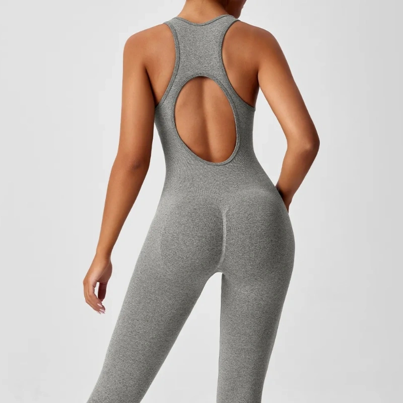 women’s grey open-back jumpsuit