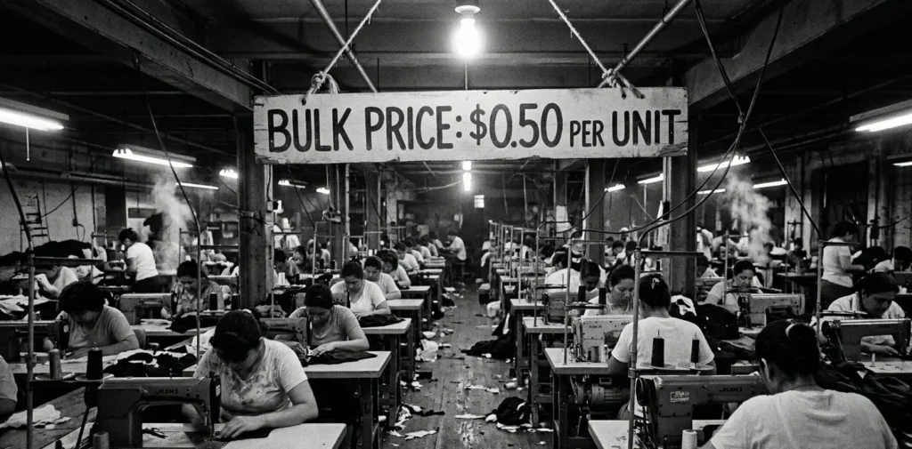 custom clothing manufacturer workspace with sewing machines and workers