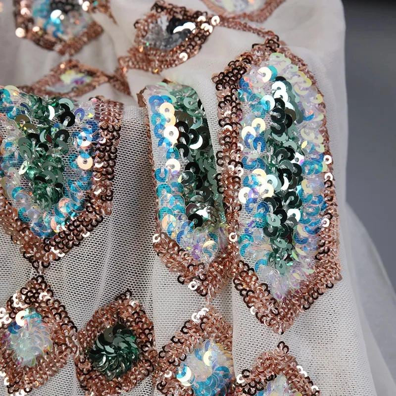 designer blue floral sequins material